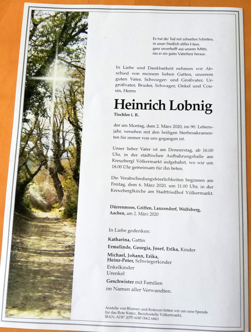 Heinrich-Lobnig-Todesanzeige