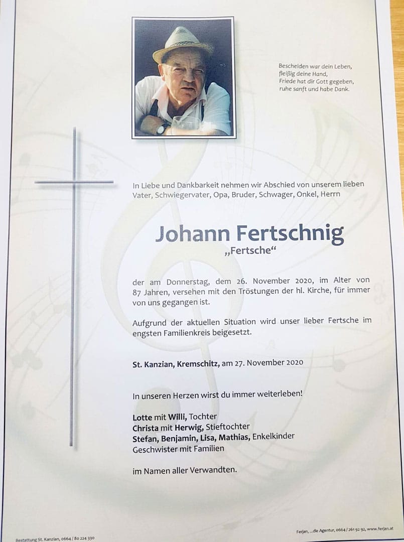 Johann-Fertschnig-Todesanzeige