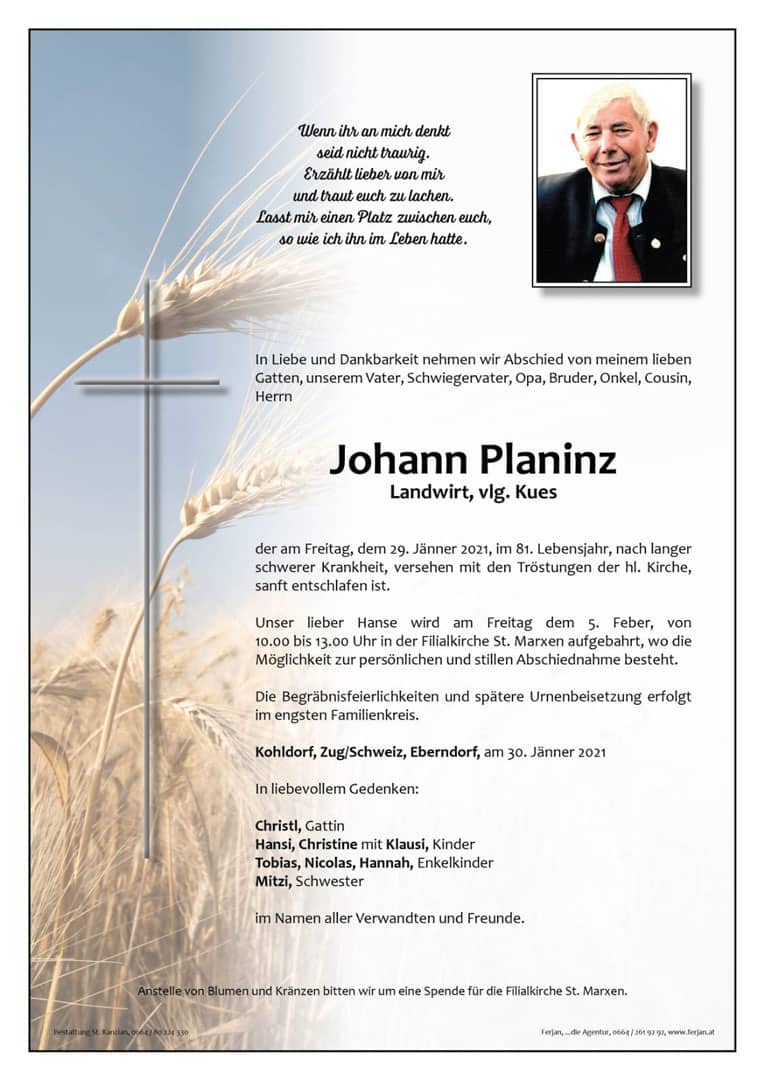 Johann-Planinz-Todesanzeige